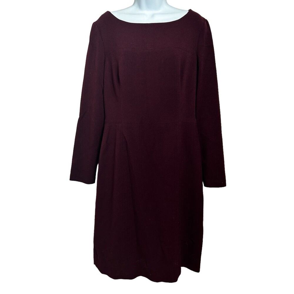 Anne Klein Burgundy Sheath Dress Sz 12 Long-Sleeve Knee Length Lined Career Wear